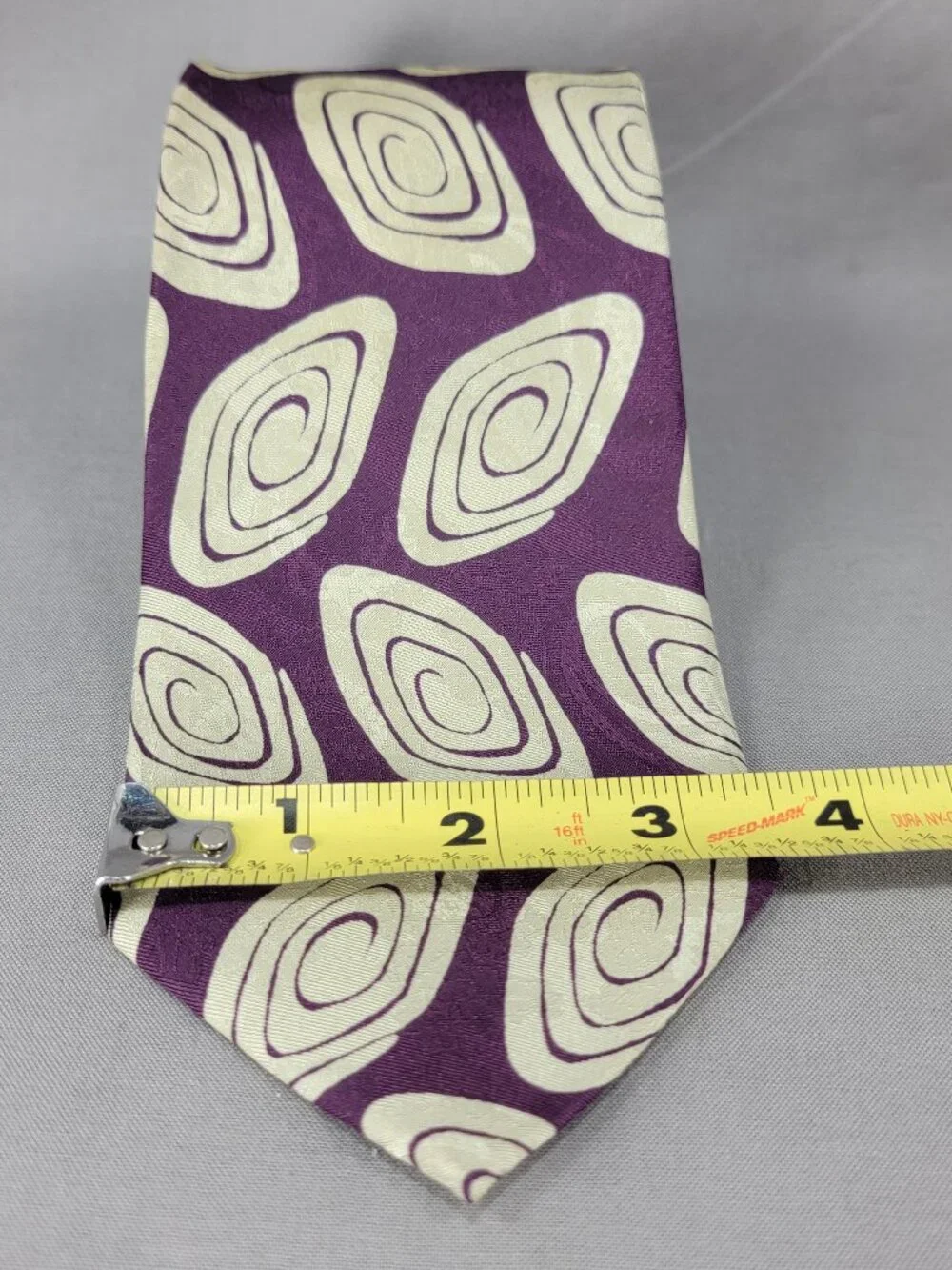 Vtg Roots Silk Necktie Tie Mens Burgundy Gray Abstract Print Hand Made